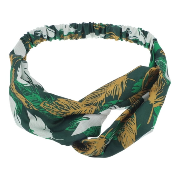 Unique Bargains 1 Pc Fashion Feather Pattern Cross Elastic Hairband for Women Dark Green