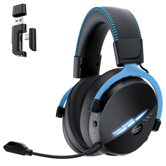 2.4GHz Wireless Gaming Headset for PS5, PS4, Switch, PC, Bluetooth 6.0 over Ear Gaming Headphones with Detachable Mic, HD Stereo Sound, 50mm Drivers, LED Digital Display, RGB Lighting, 100H Playtime