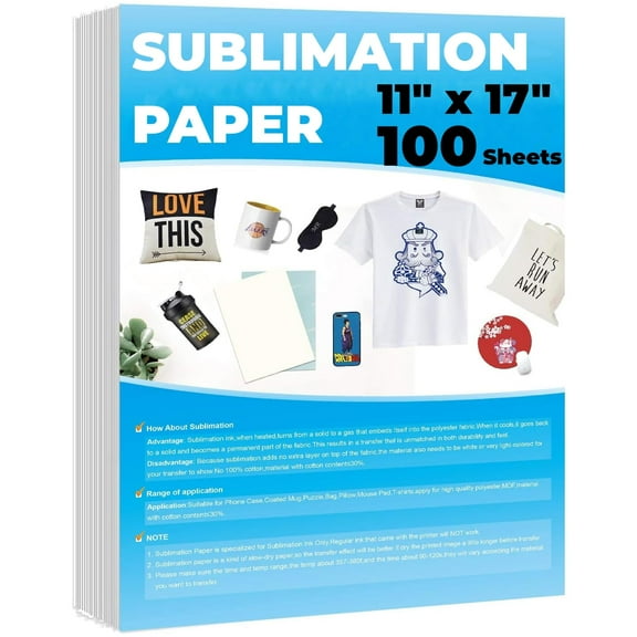 Sublimation Paper 11x17 Inch, 100 Sheets Sublimation Paper for Any Inkjet Printer with Sublimation Ink for T-shirts, Tumblers, Mugs & Other Sublimation Blanks (A3)