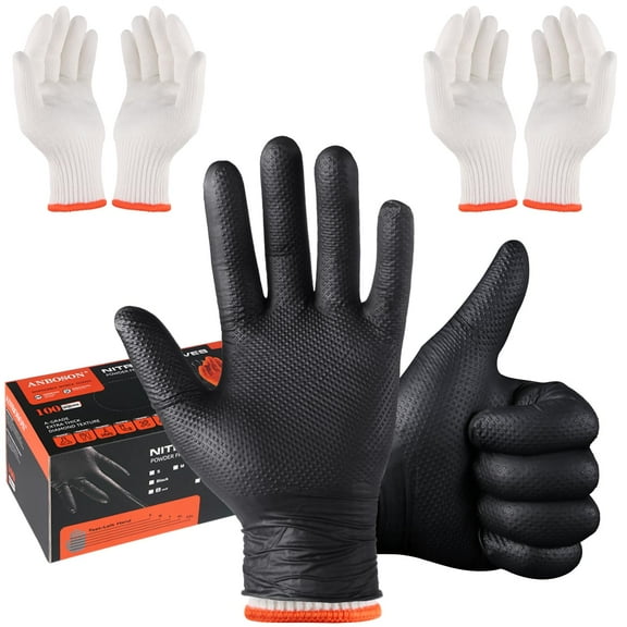 BBQ Gloves for Grilling Disposable Heat Resistant - 100 Nitrile Gloves   4 Reusable Cotton Liners for Barbecue Smoker, Cooking Hot Meat - 10Mil Thick, Non-Slip Grip - Black Large