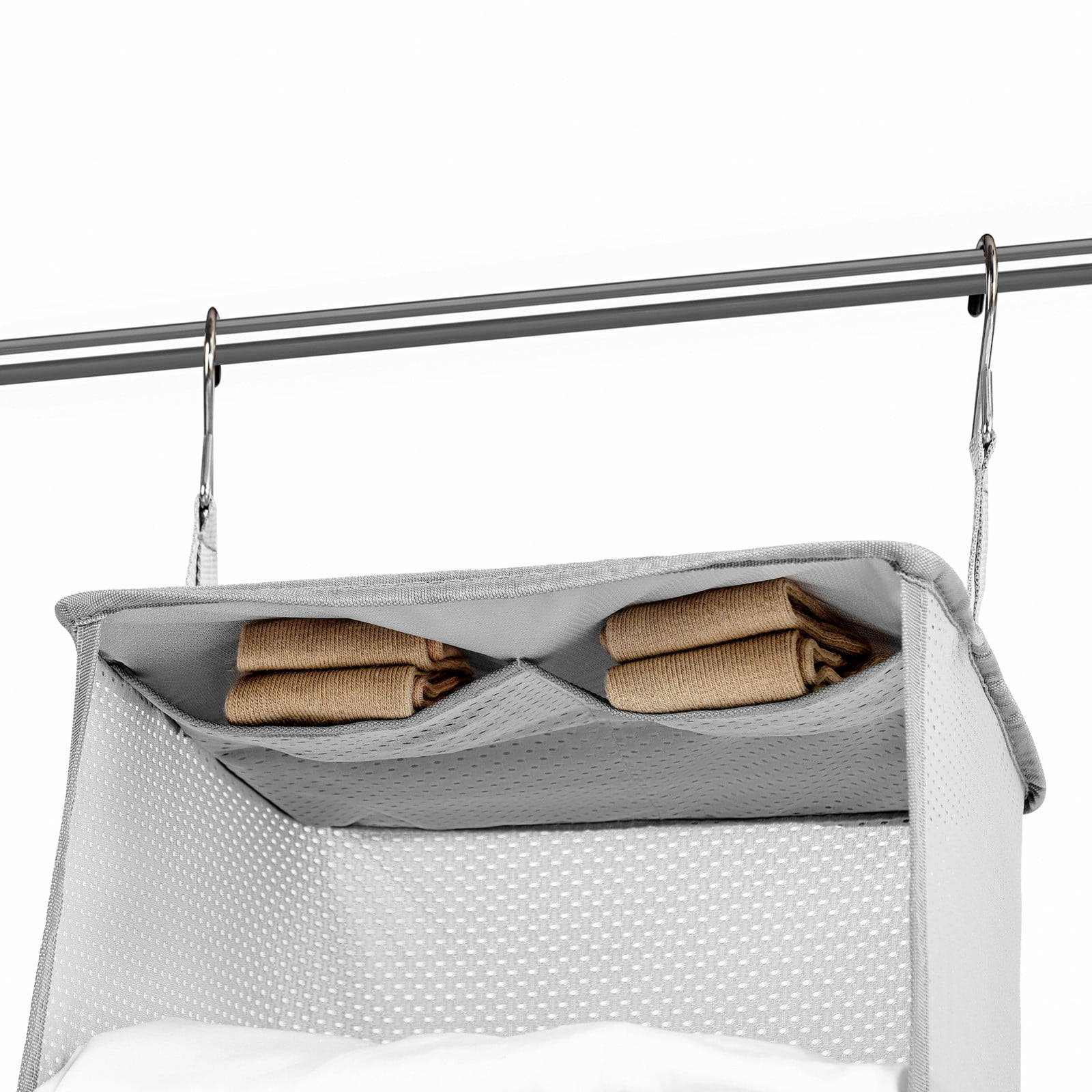 Hanging Packing Cubes | Portable Closet Shelves Travel Garment Organizer | 3 Compartments with Pockets | Gray or Khaki