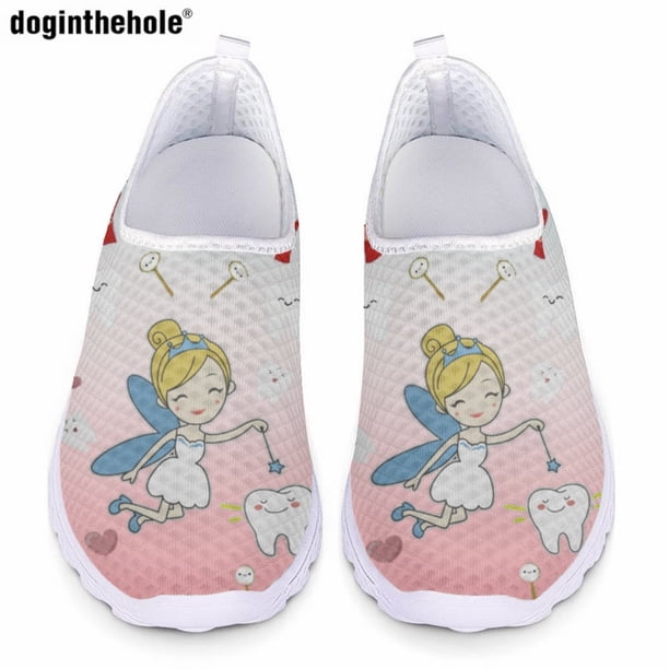 Doginthehole - Zapatos informales con estampado de enfermera para mujer, zapatillas de deporte de malla transpirables y cómodas para el verano, zapatos planos de enfermería para hospital
