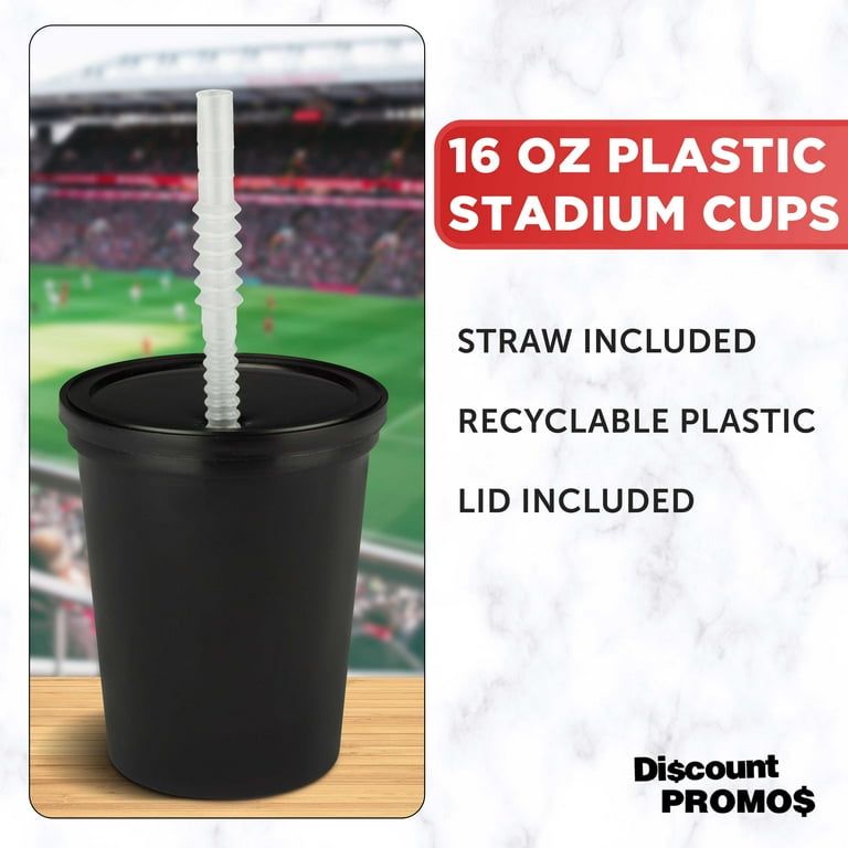 Plastic Cups with Lid and Straw 16 oz. Set of 10, Bulk Pack - Perfect for  Summer, Sporting Events, Birthdays, Weddings, Picnic, Beach, Parties -  Black - Walmart.com
