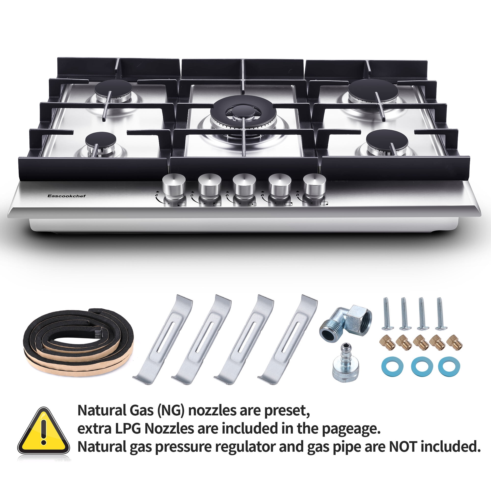Amzgachfktch 5 Burners Gas Cooktop Stove Oven 30 inch Stainless Natural Gas/LPG Convertible Built-in