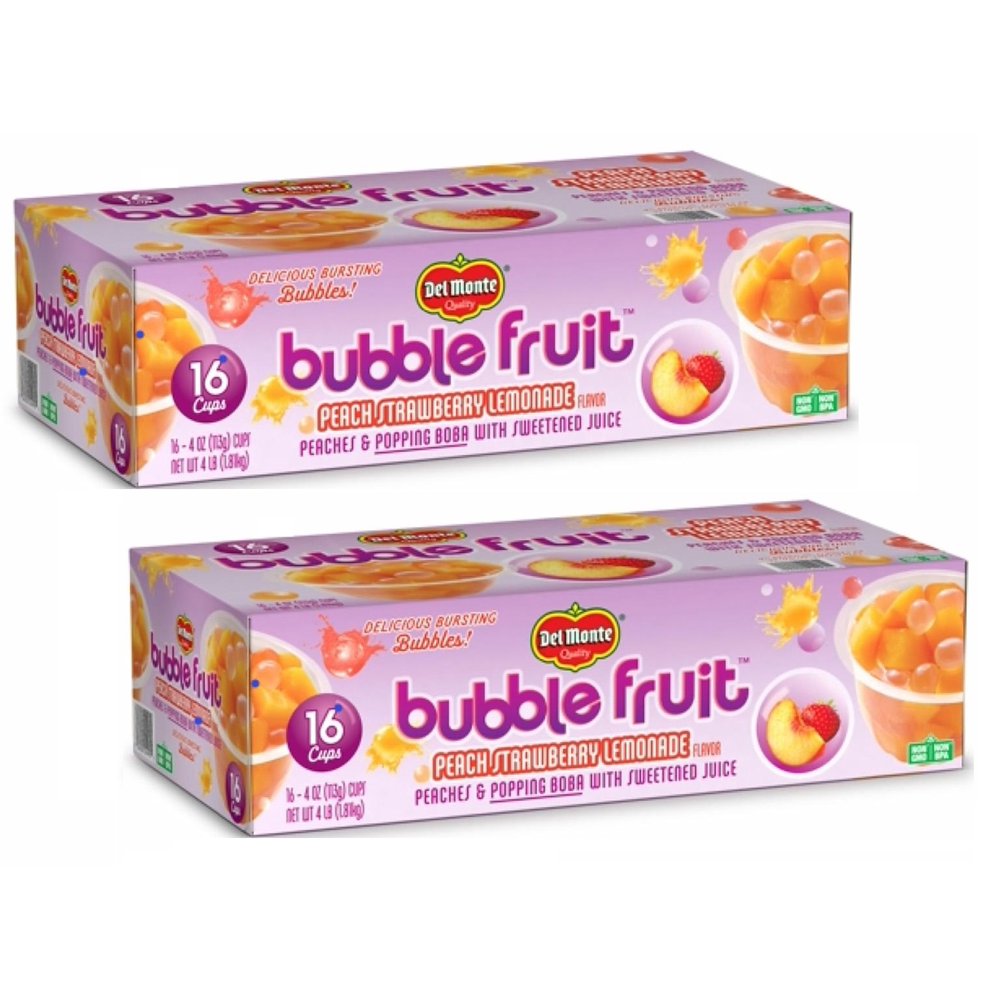 2 PACK Del Monte Bubble Fruit Cups, Peach Strawberry Lemonade (4
