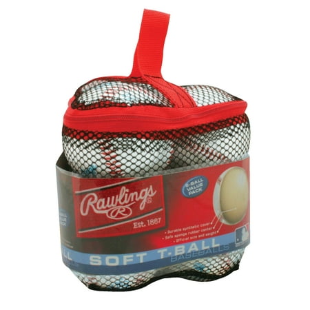 Rawlings Mesh Bag of Soft T-Ball Baseballs, 6