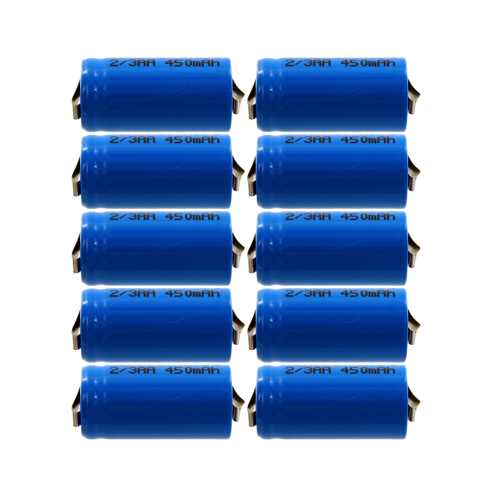 10 x Rechargeable Battery 2/3AA NiCd with Tabs for Solar Light