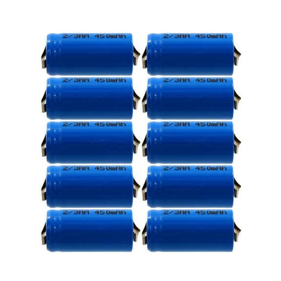 10 x Rechargeable Battery 2/3AA NiCd with Tabs for Solar Light