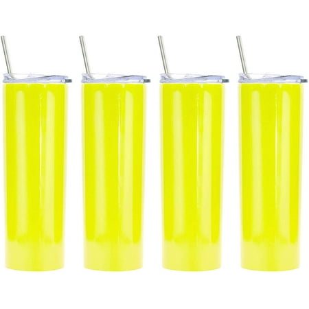 

Ezprogear 20 oz 4-Pack Stainless Steel Skinny Tumbler Double Wall Vacuum Insulated Coffee Cup with Straws (Glossy Lemon Yellow)
