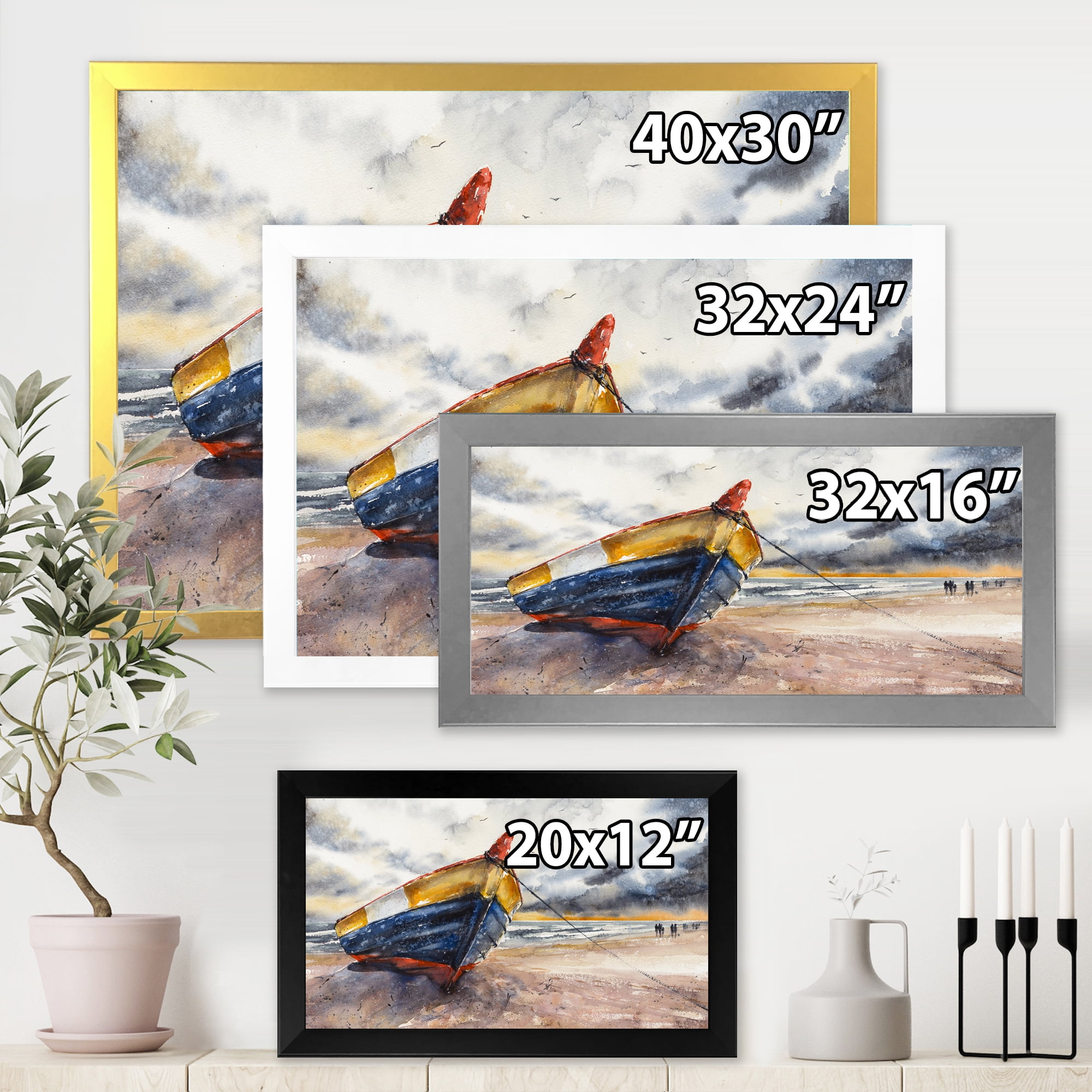 Designart 'Wooden Boat On The Baltic Shores At Evening Glow' Nautical & Coastal Framed Art Print