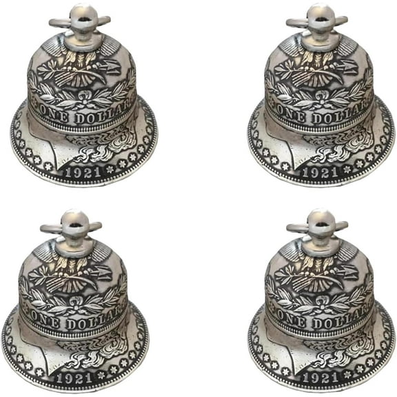 2023 New Morgan Silver Dollar Bell,Vintage Silver Bells for Craft Bells with Engraving,Mini Morgan Silver Bell Collectibles Home Decor Coins Craft Ornaments (4Pcs)