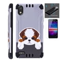 thumbnail image 1 of Compatible with TCL A2 + Screen Protector Brushed Metal Texture Hybrid Silver Guard Phone Case Cover (Cute Doge Shih Tzu), 1 of 1