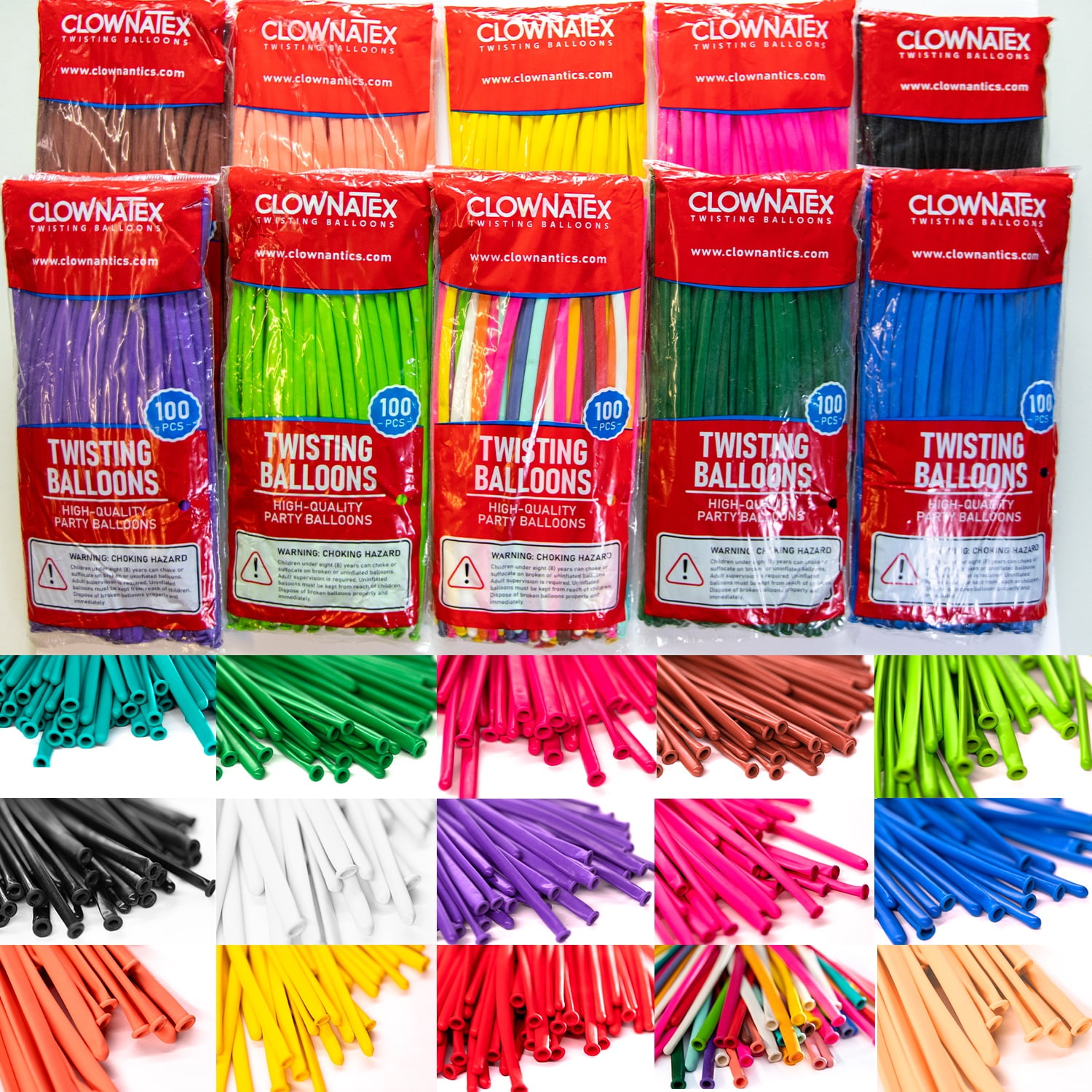 Clownatex 260 Long Twisting Blush Balloons (100 pcs) for Balloon Animals, Latex Twisting Animal Shape Modeling Long Magic Balloons for Kids Party, Clowns, Birthdays, Weddings