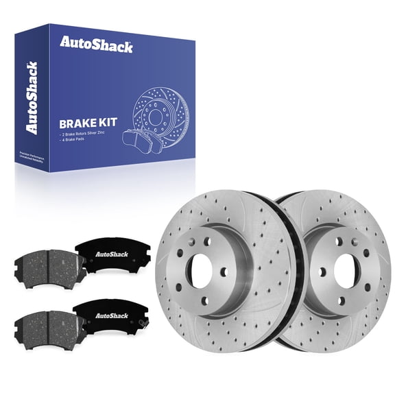 AutoShack Front Vented Drilled & Slotted Silver Zinc Coated Brake Rotors   Premium Ceramic Pads 6-PC Brake Kit Replacement for 2010-2015 Chevy Camaro 2011 Saab 9-5 SilverShield Pro 12.64" (321 mm)