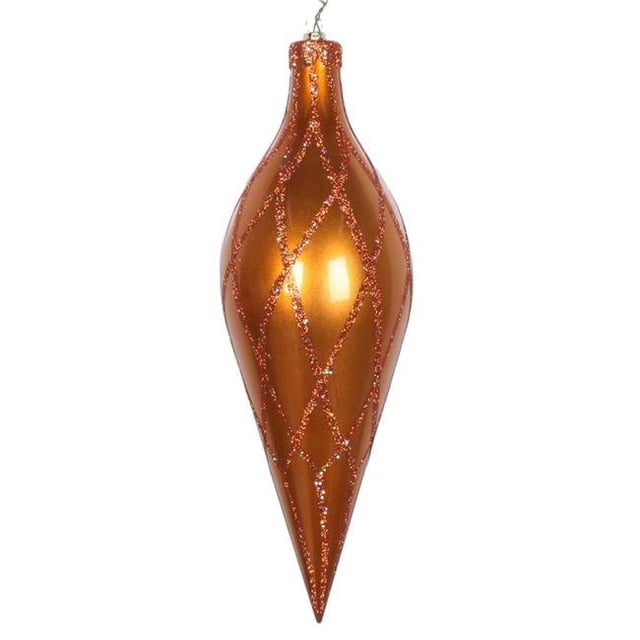Vickerman MT198588D 12 in. Copper Glitter Net Finial Ornament