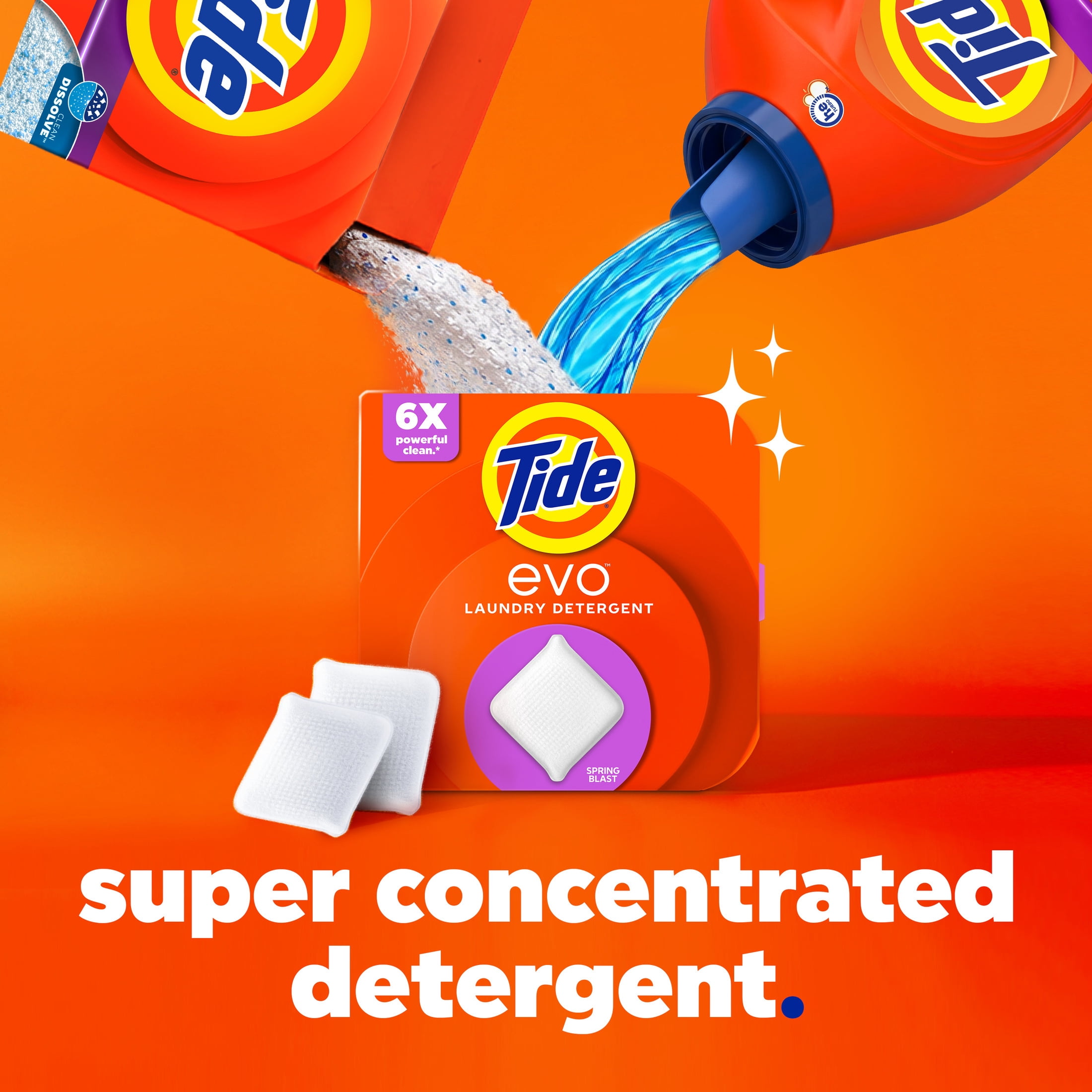 (4 pack) Tide Evo Laundry Detergent Tiles, 100% Concentrated, 6X Cleaning Power, Spring Blast Scent, 42 Count