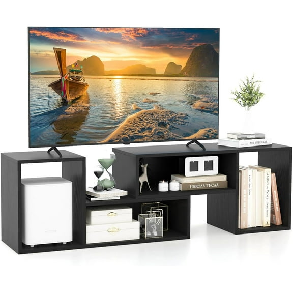 ZYPPP Bookshelf TV Stand for TVs up to 55", 2 Pieces Free-Combination Entertainment Center with Storage Cubes, Modern Media TV Console Table, Open Storage Bookcase for Living Room, Bedroom (Black)