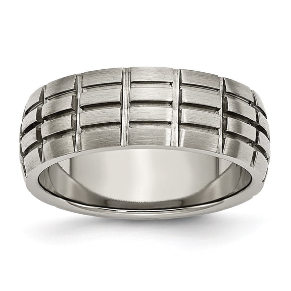 Titanium Notched and Grooved 8mm Satin Band Ring - Size 13