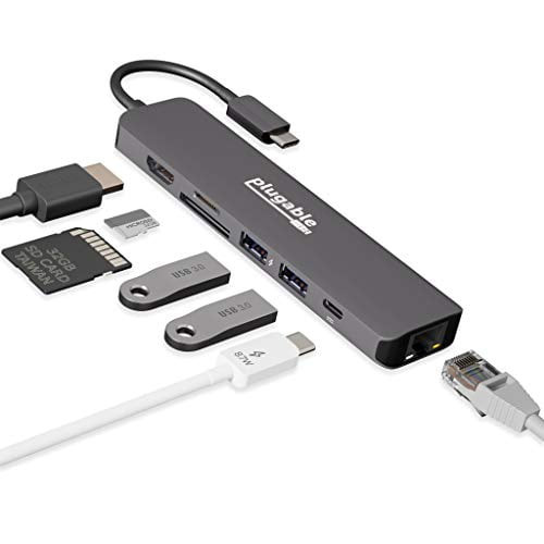 Plugable 7in1 USB C Hub Multiport Adapter with Compatible