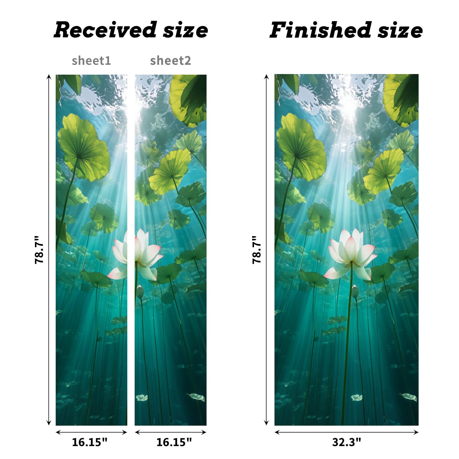 Self Adhesive Vinyl Refrigerator Wrap Set Zen Underwater Lotus Flower Sunlight Green Leaves Spiritual Door Mural Removable Fridge Sticker Peel and Stick&nbsp;Full Door Cover Decal Kitchen Bar Decor