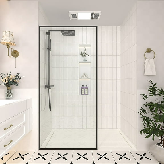 34 in. W x 72 in. H Fixed Framed Shower Door in Matte Black Finish with Clear Glass