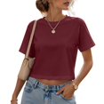 thumbnail image 5 of BODOAO Women's Crop Tee Shirts Crewneck Short Sleeve T-Shirts Pack Summer Casual Solid Slim Fit Active Workout Basic Plain Crop Tops Everyday Streetwear Apparel Wine 2XL, 5 of 7