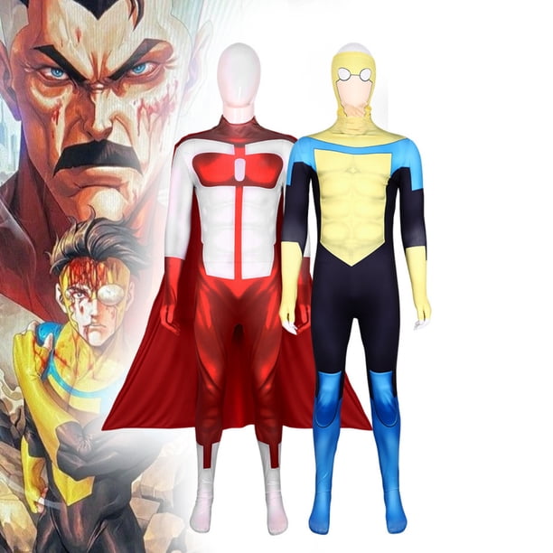 Invincible TV Show Cosplay Costplay Set para Adultos, Omni-Man Halloween Outfit con Capa Desmontable Accesorios de Cosplay Seguro para Niños para Fiestas de Cumpleaños y Disfraces (Niños:130, Rojo)