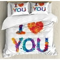 thumbnail image 1 of I Love You Duvet Cover Set Queen Size, Watercolor Stylized Paintbrush Brushstroke I Love You Phrase Vibrant Display, Decorative 3 Piece Bedding Set with 2 Pillow Shams, Multicolor, by Ambesonne, 1 of 3