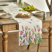 Sm:)e Lavender Tulip Floral Table Runner for Spring Summer 13 x 72 Inch