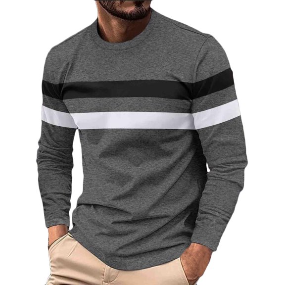 Wyobmus Men's Crewneck Sweater Color Block Striped Pullover Soft Thermal Knitted Sweater Long Sleeve Casual Tee Shirt Dark Gray