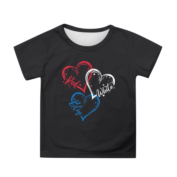 Hihipz Toddler Girl's Independence Day T-Shirt Red White Blue Heart Print Short Sleeve Crew Neck Patriotic T-Shirt