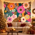 thumbnail image 3 of Orange Daisies Among Teal Shapes and Zebra Stripes, Playful Maximalist for Art Lovers, Floral Collage Decor, New Home Gift, Tapestry Wall Hanging for Studio and Living Room, 3 of 7