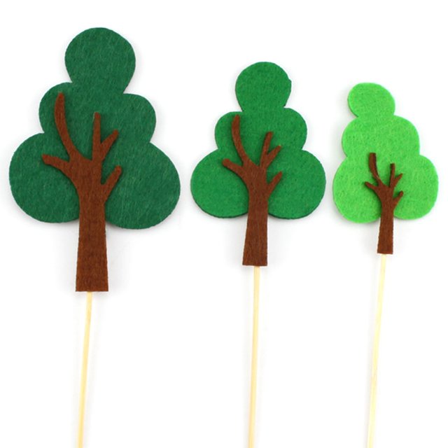 Coxeer Cake Topper Set Felt Plant Cute Cake Pick Cupcake Decoration Stick for Birthday