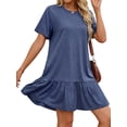 thumbnail image 4 of MOSHU Crew Neck Dresses for Women Short Sleeve Women Dresses Casual Swing Babydoll Midi Dress with Pockets, 4 of 12