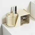 thumbnail image 4 of Bcylexb Rotatable Makeup Pen Brush Holder Organizer, Vertical Strip Transparent Cosmetic Storage with 2 Drawers Multi Compartment Pen Holder for Vanity Student Office Stationery, 4 of 6