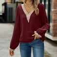 thumbnail image 6 of Diufon Long Sleeve Tops for Women Lace Patchwork V Neck Blouses Fall Casual Solid Color Tunics, 6 of 7