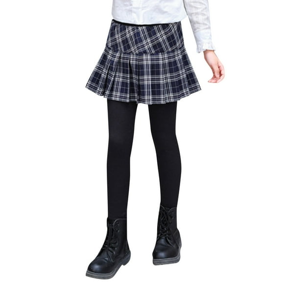 TEDOYE Toddler Girls Pantskirt Footless Leggings With Plaid Skirt Kids Clothes Pants Classic Wear, 9-11 Years