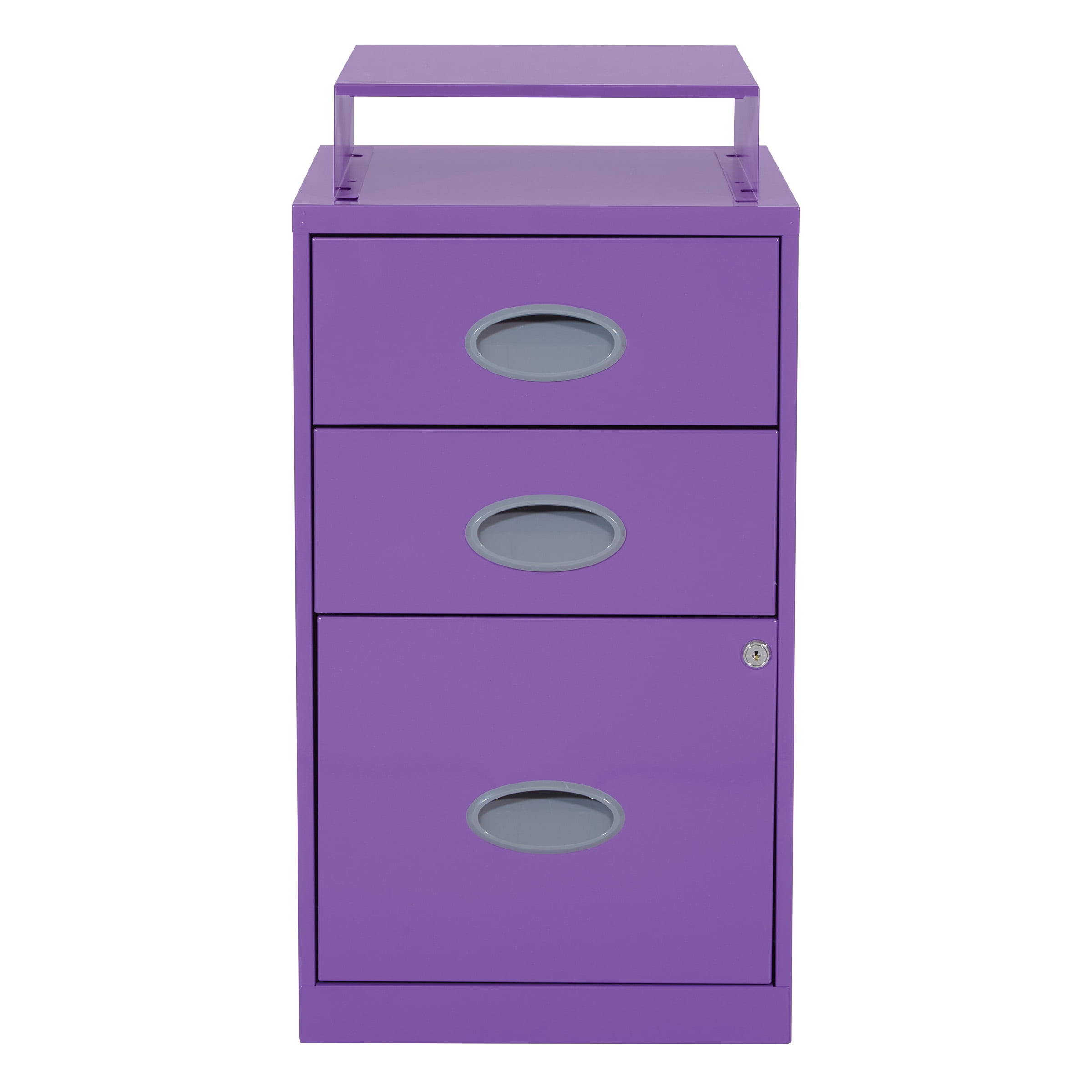 OSP Home Furnishings 3-Drawer Locking Metal File Cabinet, Purple