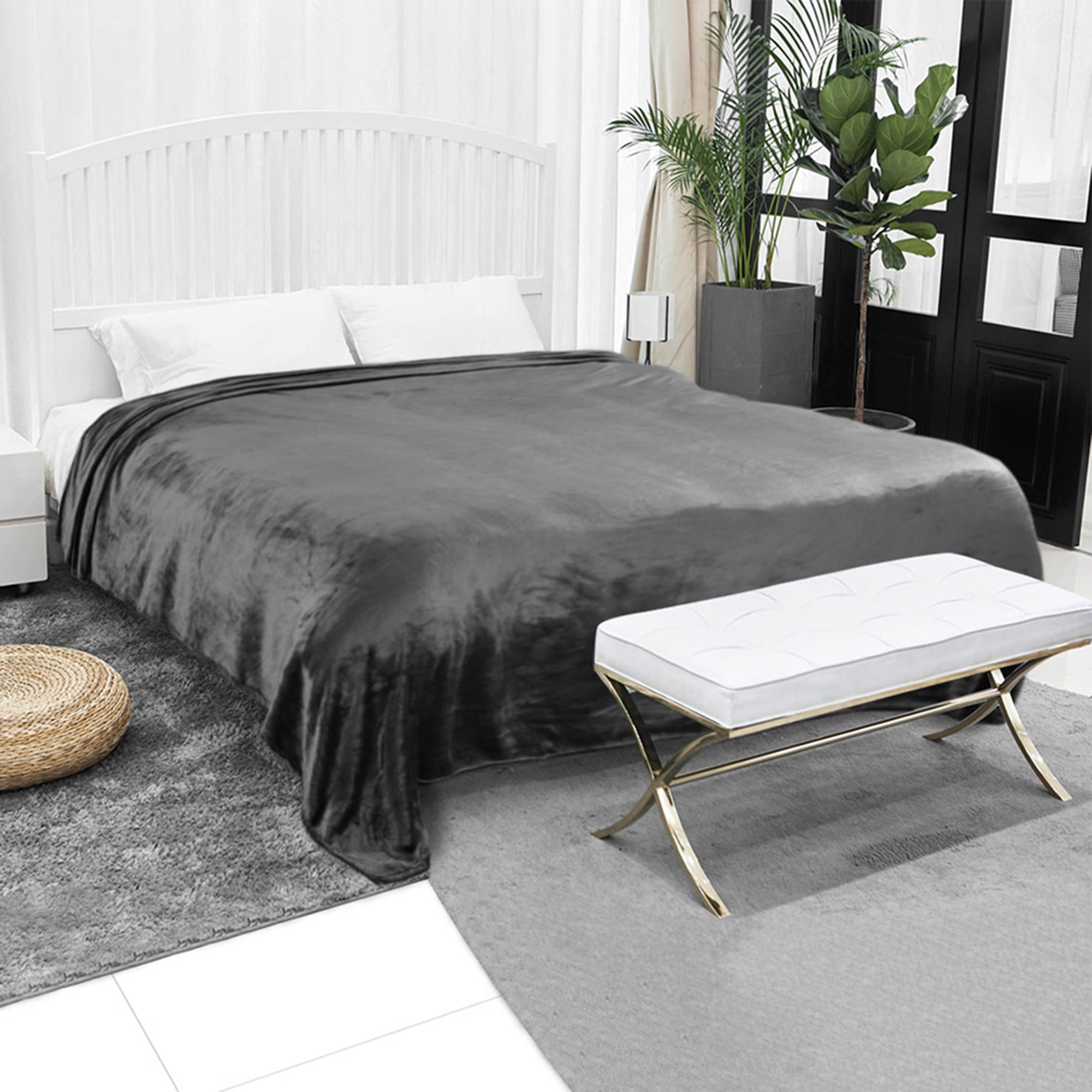 Super Soft Lightweight Flannel Fleece Blankets Dark Grey Throw(50" x 59")