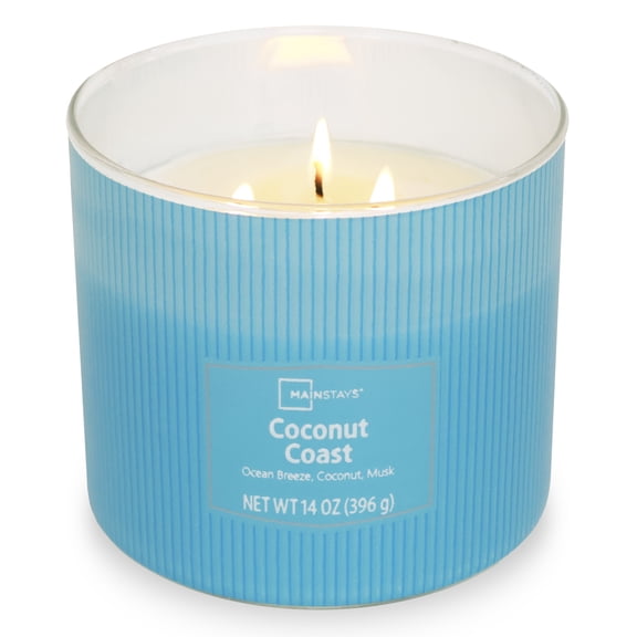 Mainstays 3-Wick Textured wrapped candle, Coconut Coast Fragrance, 14oz