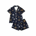 thumbnail image 6 of FDGIU Women's Christmas Pajama Short Set, 2-Piece Short Sleeve Lapel Top & Shorts, Holiday Print Matching Lounge & Sleepwear, 6 of 7