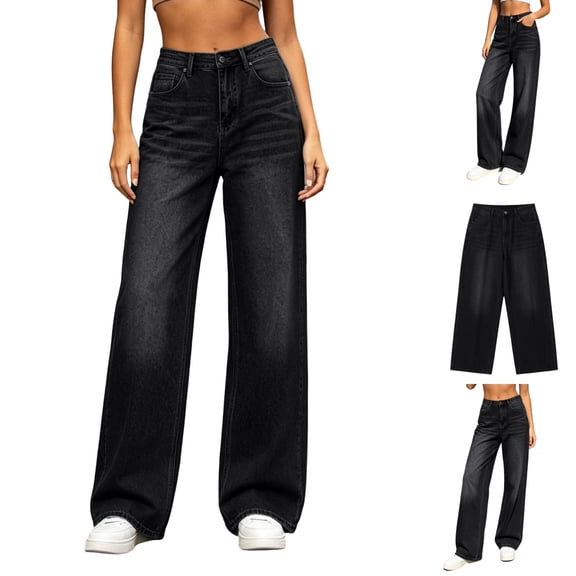 Levmjia Women's High Waist Wide Leg Jeans Retro Denim Pants Loose Casual Pants