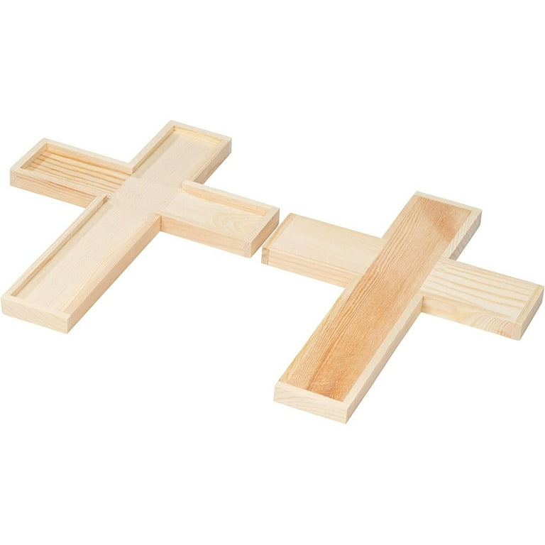 12 Pack Wooden Crosses with Gold String for Crafts, DIY Cross