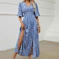 thumbnail image 5 of Women's Summer Casual Short Sleeve V-Neck Printed Dress with Pockets Lightweight Comfortable Polyester Beach Vacation Lounge Daily Wear Fashion Trendy Outfit S M L XL, 5 of 9
