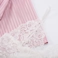 thumbnail image 5 of XIAONU Women's 3 Piece Striped Satin Sleep Set With Lace Trim Belted Robe Camisole And Shorts Soft Elegant Nightwear, 5 of 7