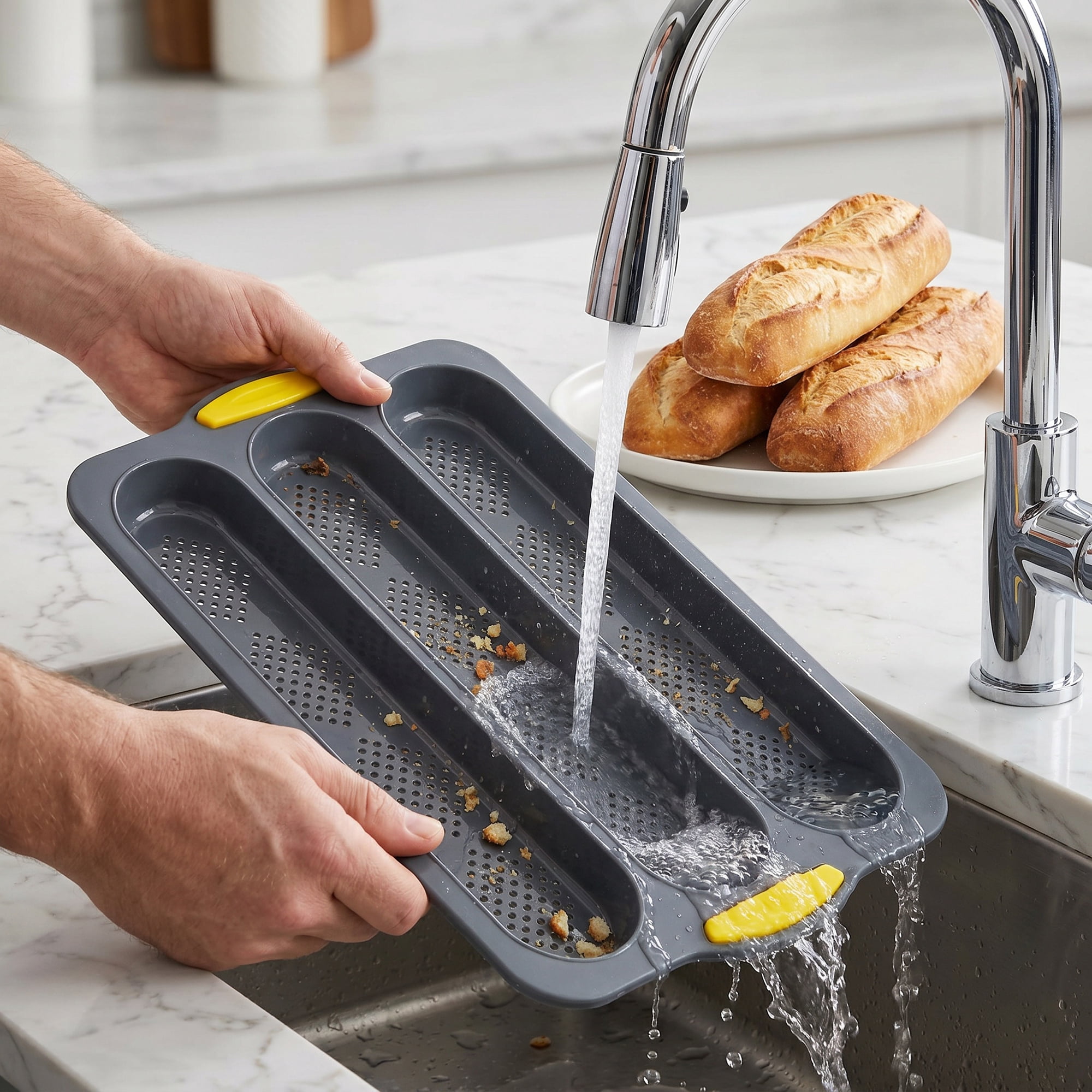 Unique Bargains Baking Pan 3-Loaf Speckled Ventilated Tray with Handle Gray 13"x9.1"x1"