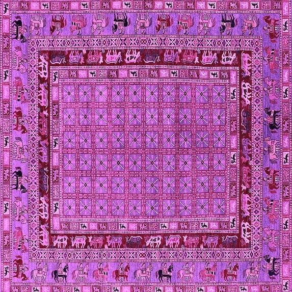 Ahgly Company Indoor Square Oriental Pink Industrial Area Rugs, 7' Square