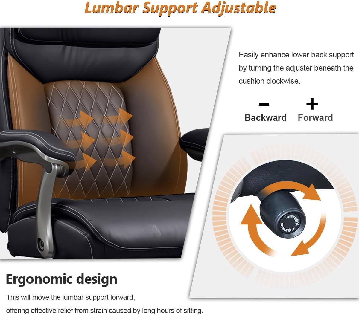 WXJHL Big and Tall Office Chair, Wide Seat Executive Office Chair with Lumbar Support and Headrest, 600 lbs Heavy-Duty Ergonomic Desk Chair, Luxury Leather Chair with Leg Rest,Black
