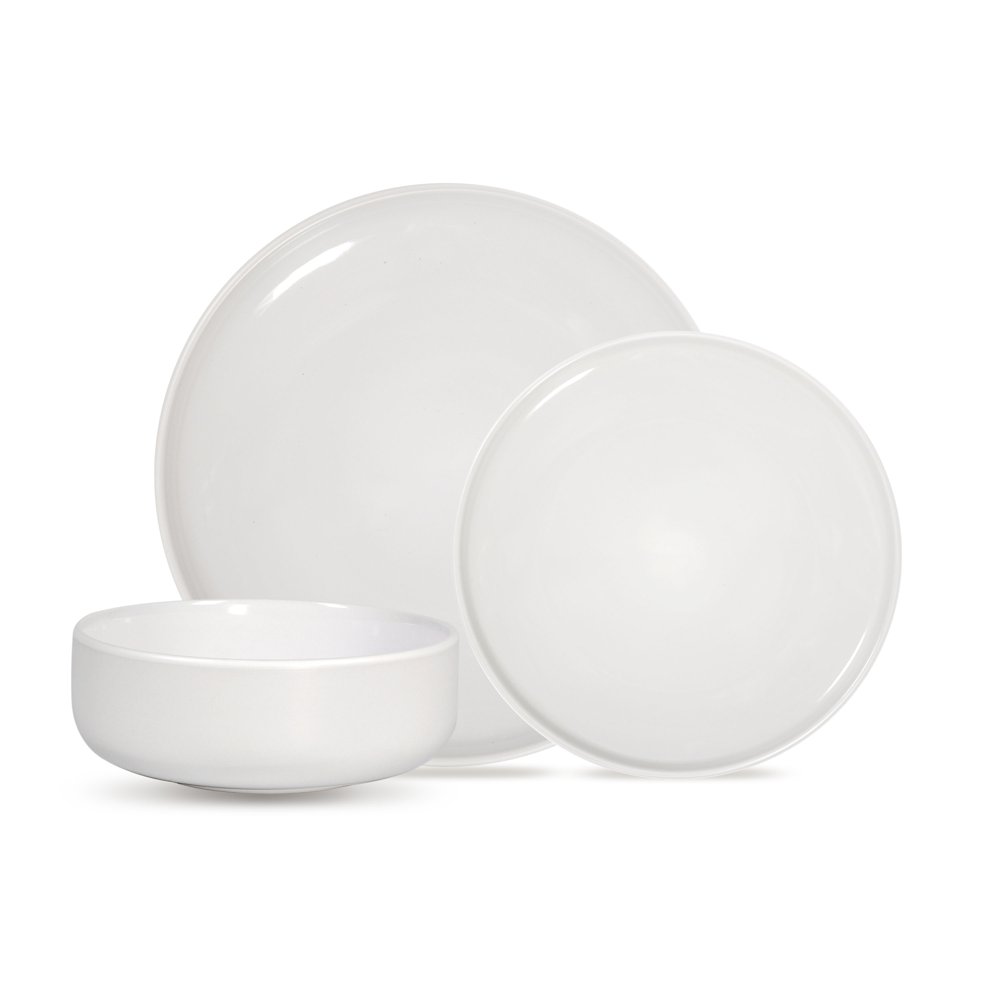 Mainstays Matte White Shine 12Piece Stoneware Dinnerware Set, White