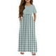 thumbnail image 3 of Girls Summer Sundress Plaid Maxi Dress Short Sleeve Casual Summer Dresses with Pockets Perfect for Parties & Daily Wear ,Sie:150, 3 of 6